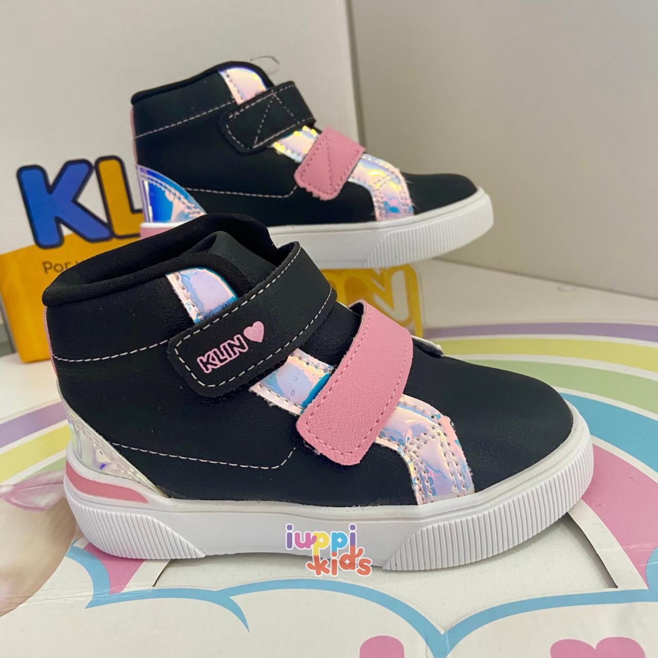 TENIS BOTINHA SKY ANATOMICO - PRETO/ROSA DOCE/HOLOGRAFICO