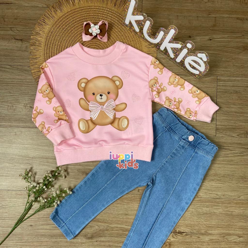 CONJUNTO KUKIE BABY URSINHA BLUSA E CALÇA JEANS