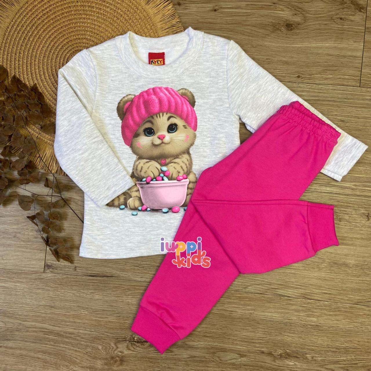 CONJUNTO KYLY MOLETOM  GATINHO, MESCLA