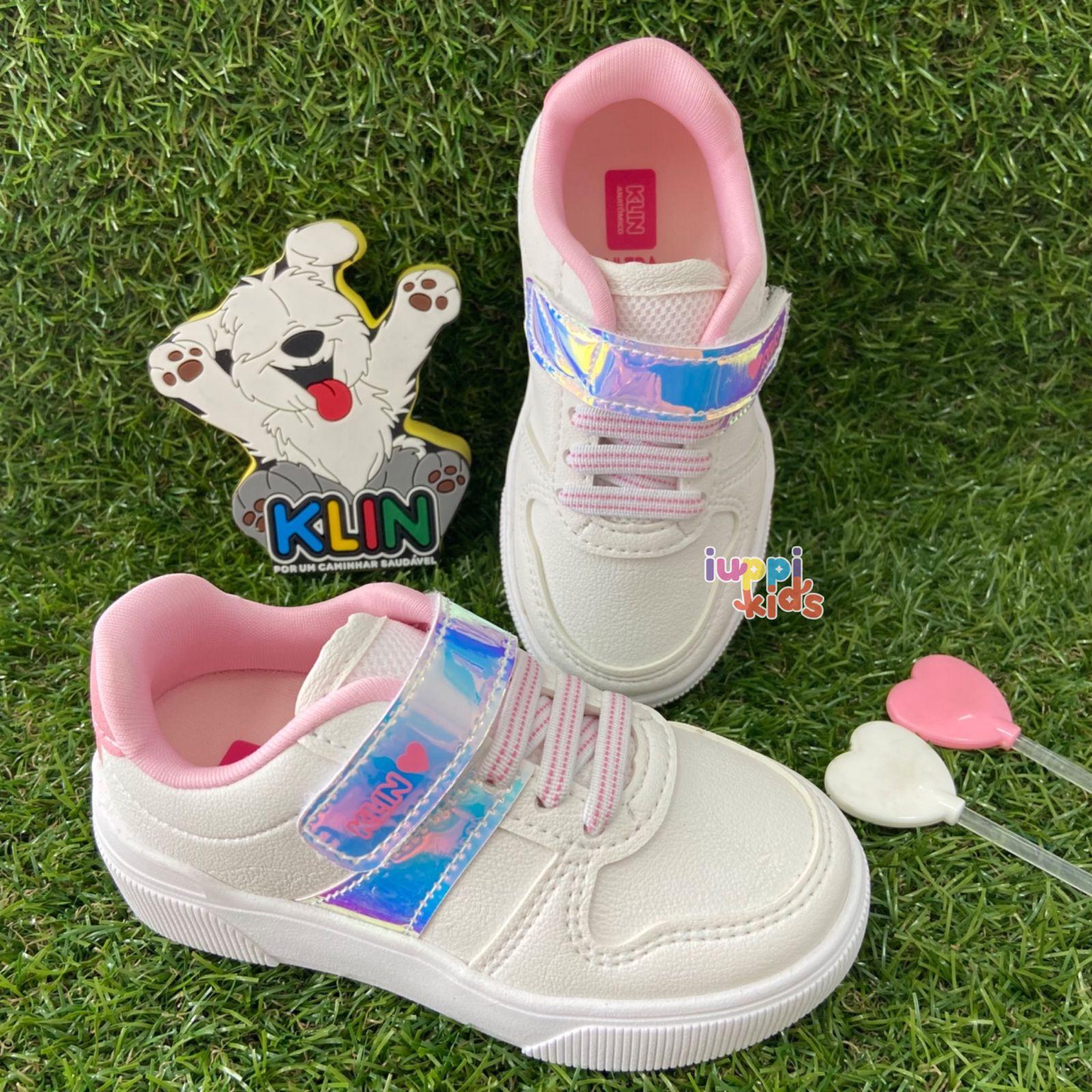 TENIS KLIN SKY BRANCO, ROSA DOCE E HOLOGRAFICO