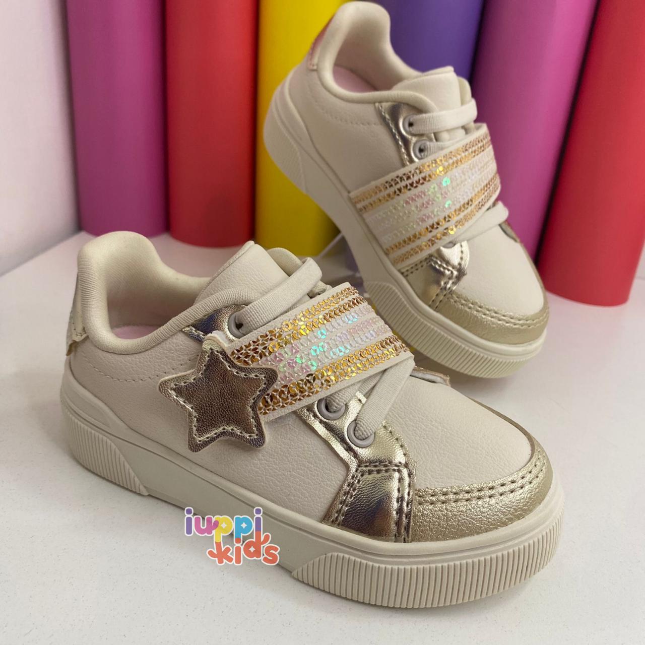  TENIS KLIN ESTRELA OFF WHITE COM DOURADO