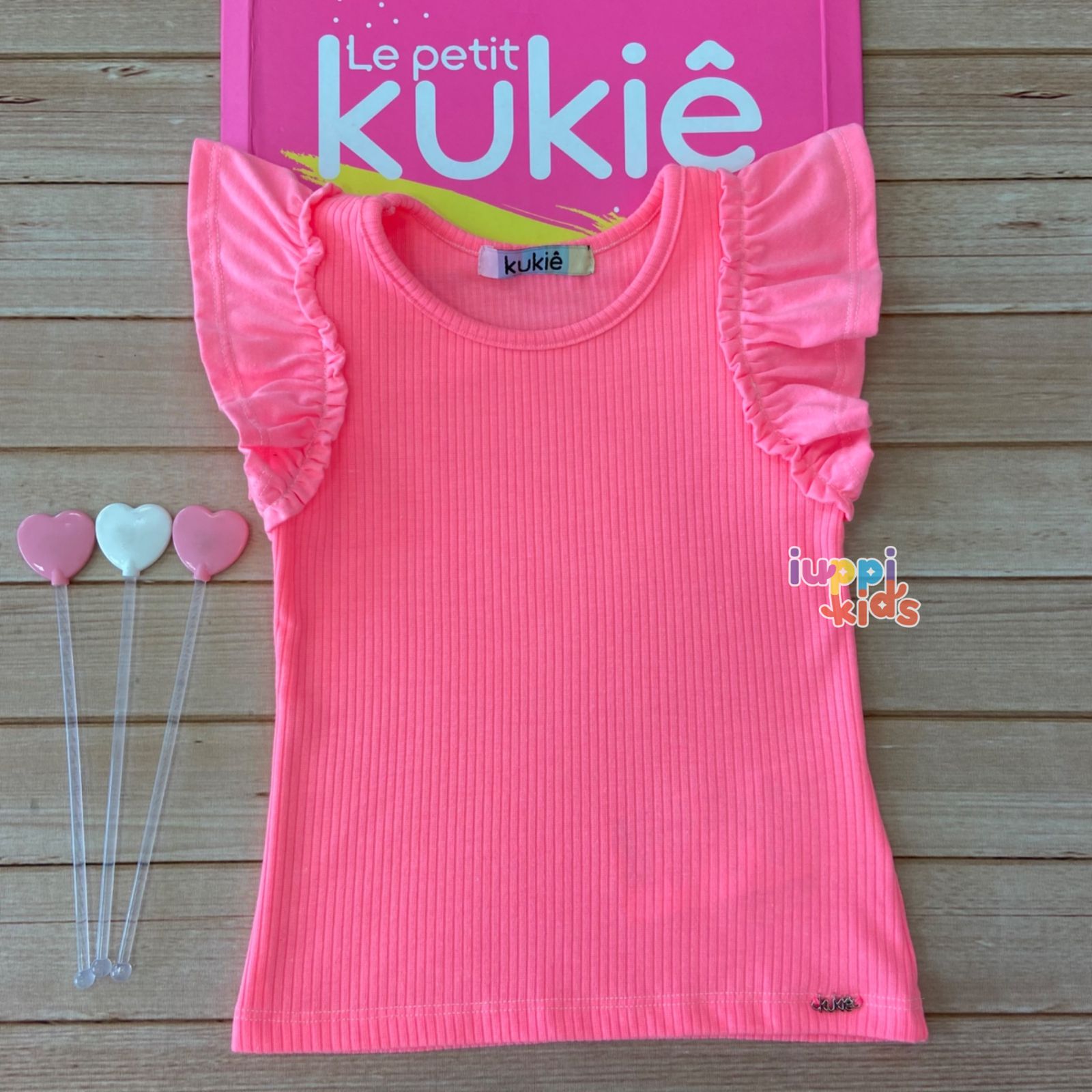 BLUSA EM CANELADO MANGA CURTA KUKIE BABADINHOS ROSA