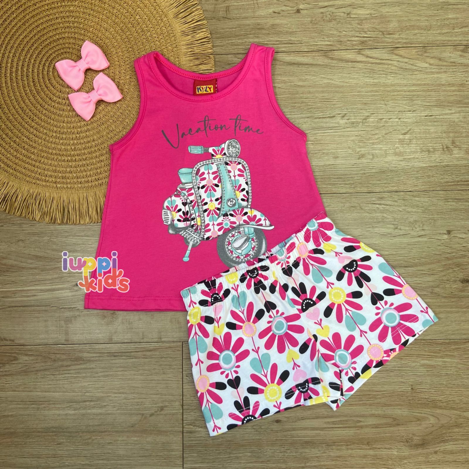 CONJUNTO KYLY REGATA E SHORTS MOTINHA DELICADA,  ROSA