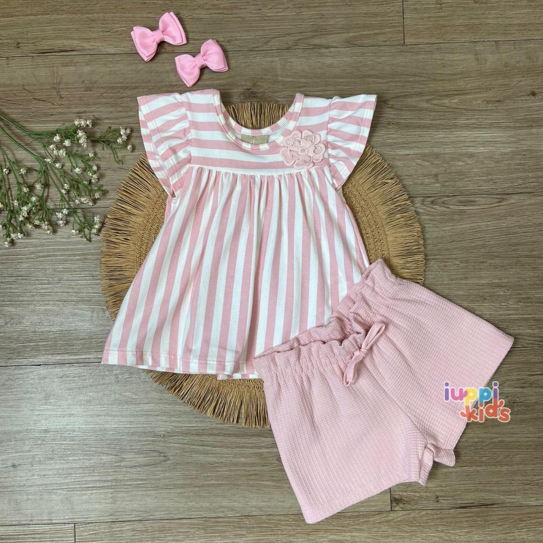 CONJUNTO MILON BLUSA E SHORTS ROSA SORBET MORANGO 