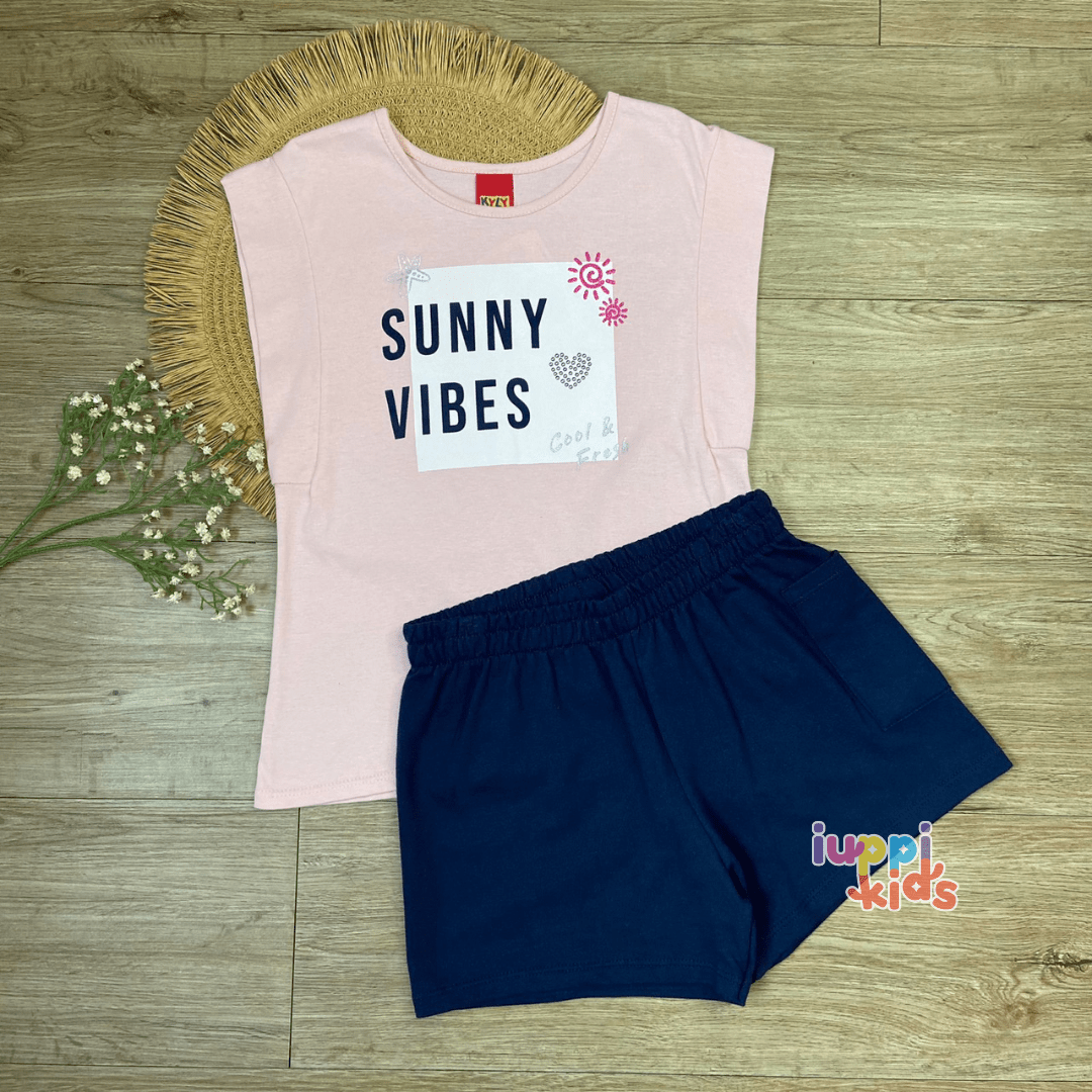 CONJUNTO KYLY BLUSA E SHORTS SUNNY VIBES ROSA