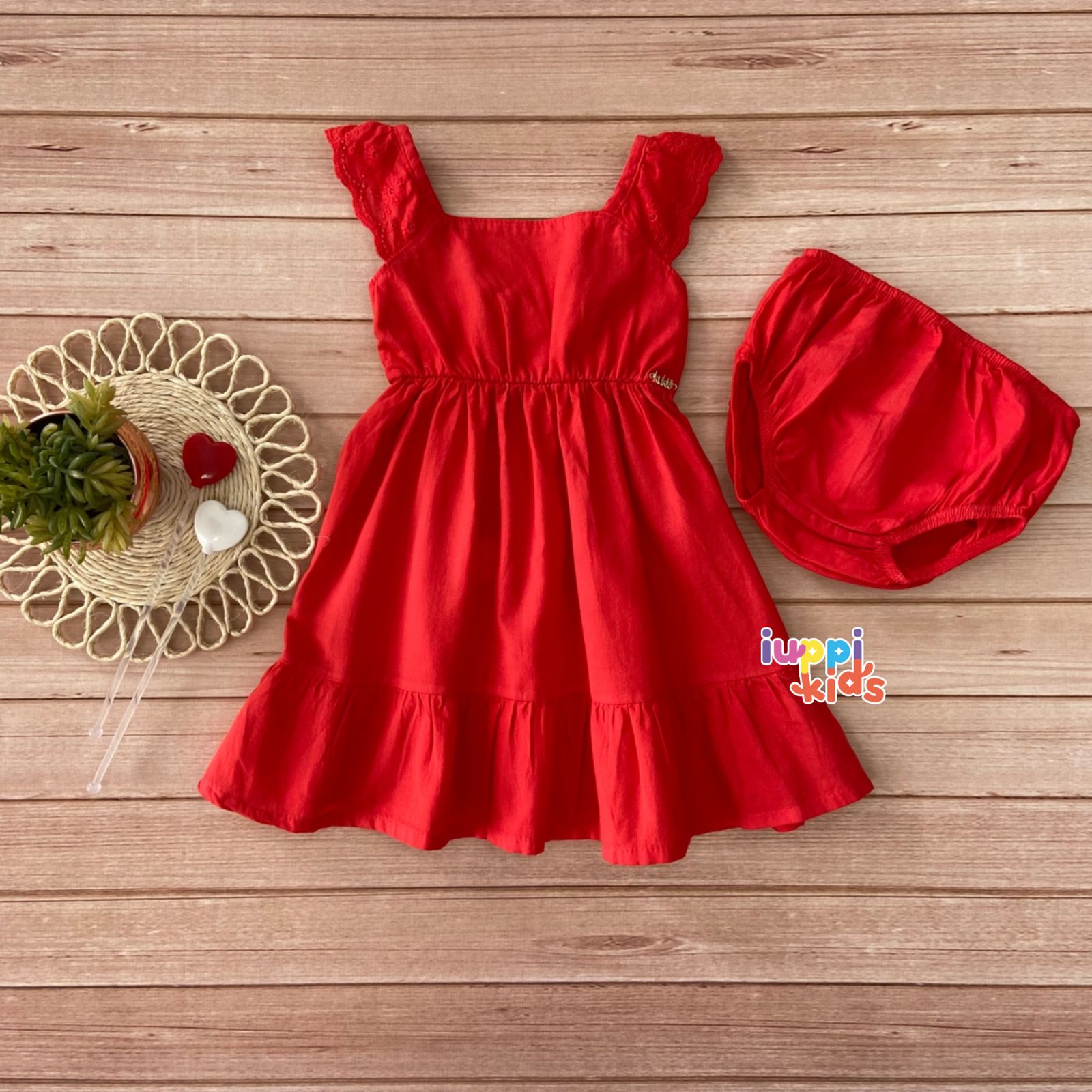 CONJUNTO KUKIE VESTIDO E CALCINHA BABY VERMELHO