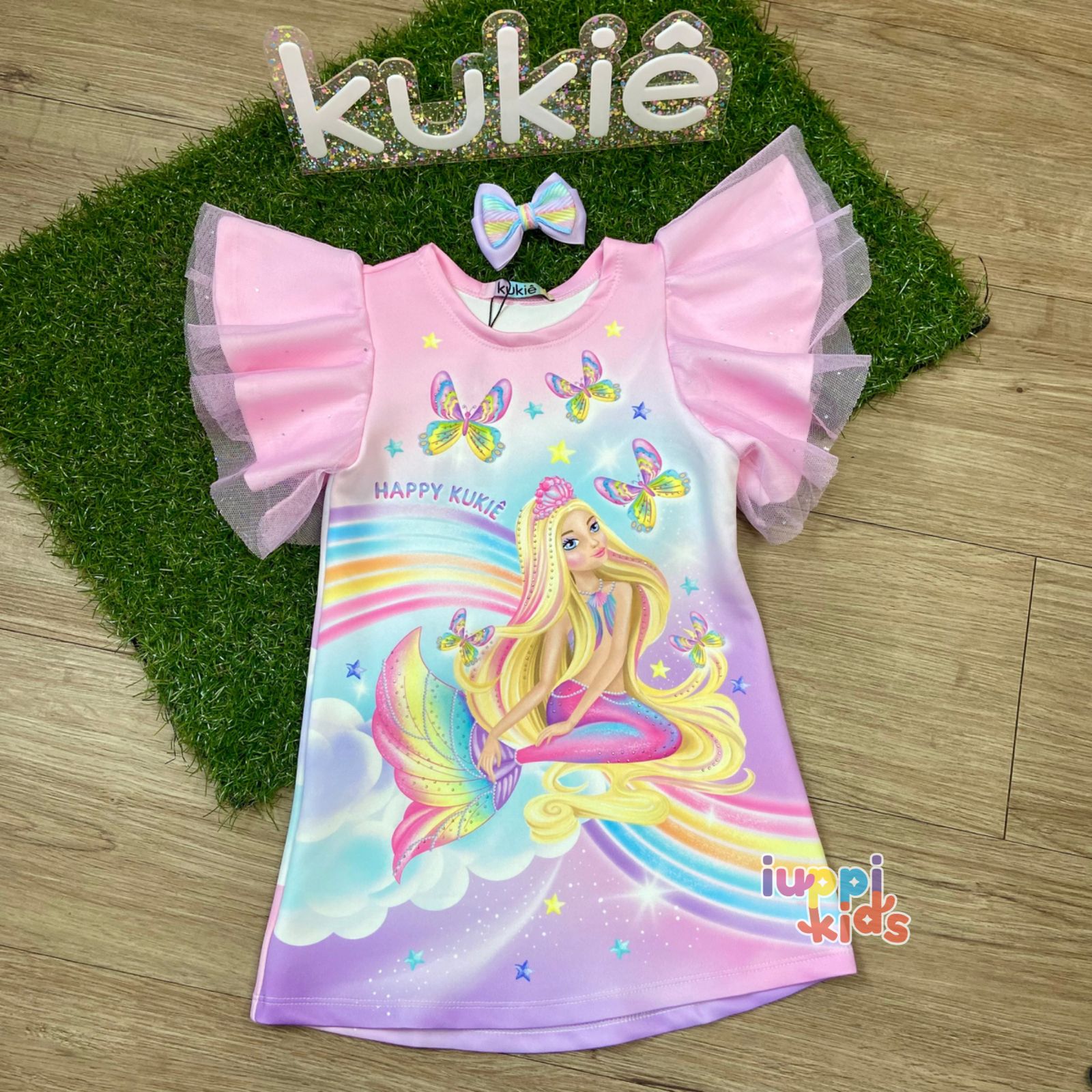 VESTIDO KUKIE SEREIA COM TULE ROSA