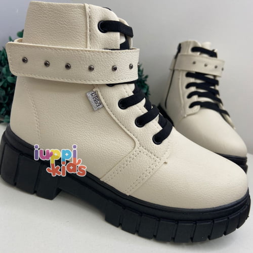 BOTA KLIN FEMININA ROCK KIDS OFF WHITE/PRETO