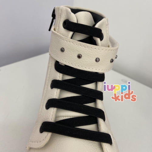 BOTA KLIN FEMININA ROCK KIDS OFF WHITE/PRETO