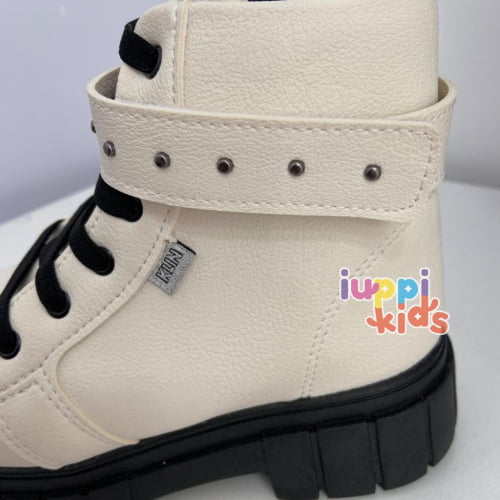 BOTA KLIN FEMININA ROCK KIDS OFF WHITE/PRETO