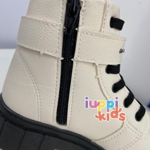 BOTA KLIN FEMININA ROCK KIDS OFF WHITE/PRETO