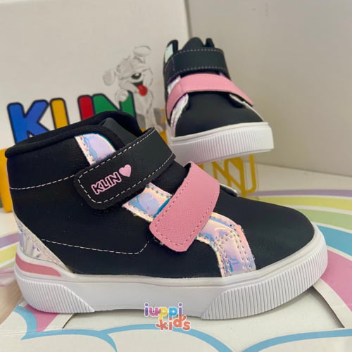 TENIS BOTINHA SKY ANATOMICO - PRETO/ROSA DOCE/HOLOGRAFICO