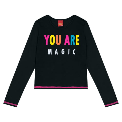 BLUSA MEIA ESTAÇAO KYLY MAGIC, PRETA.