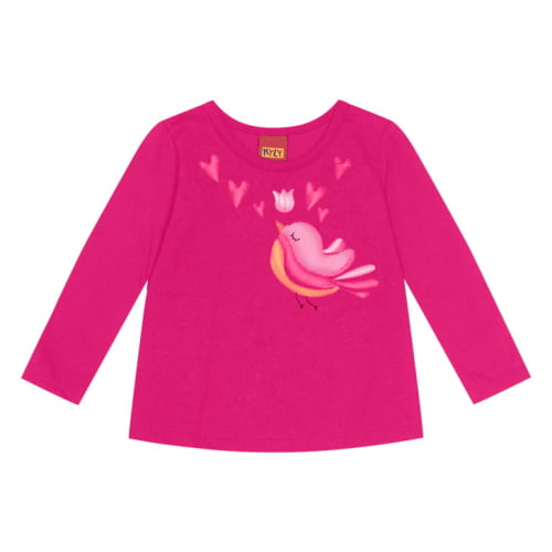 BLUSA MEIA ESTAÇAO KYLY PASSARINHO, COR DE ROSA.