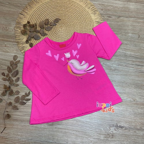 BLUSA MEIA ESTAÇAO KYLY PASSARINHO, COR DE ROSA.