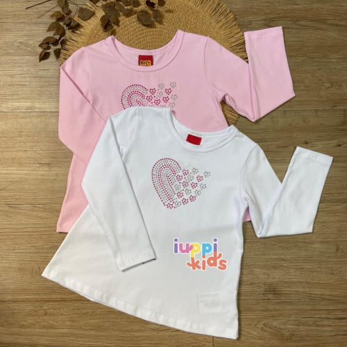 BLUSA MEIA ESTAÇAO KYLY COM STRASS ROSA CUPCAKE