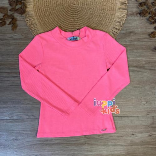 BLUSA KUKIE CANELADA GOLA ALTA ROSA NEON