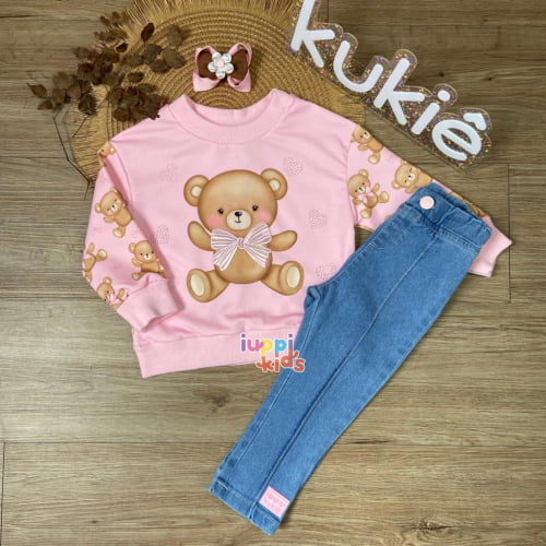 CONJUNTO KUKIE BABY URSINHA BLUSA E CALÇA JEANS