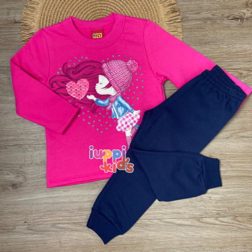 CONJUNTO MOLETOM KYLY LOVE ROSA CHOQUE