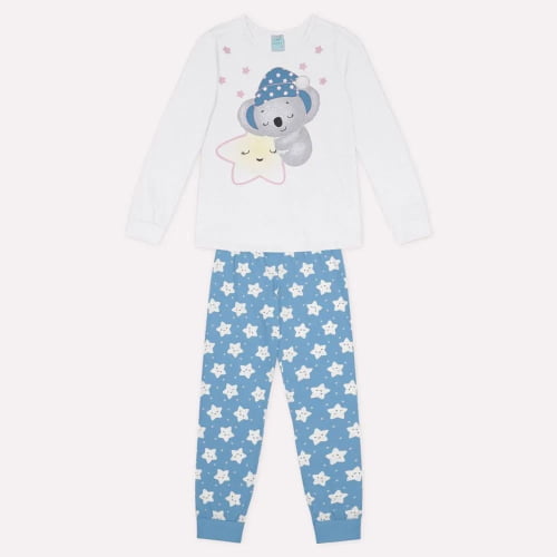 PIJAMA KYLY MEIA ESTAÇAO PEQUENO COALA, BRANCO COM AZUL-BRILHA NO ESCURO!