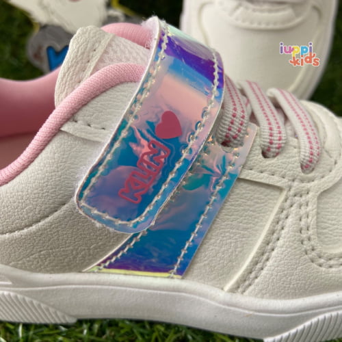 TENIS KLIN SKY BRANCO, ROSA DOCE E HOLOGRAFICO