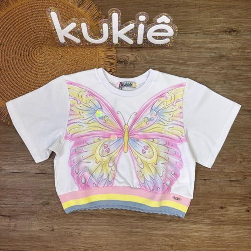 BLUSA KUKIE BORBOLETA BOXY EM MEIA MALHA BRANCO