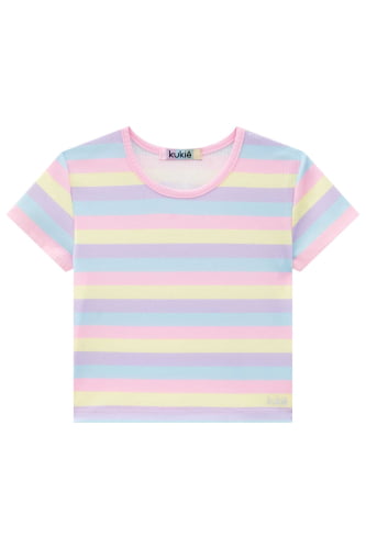 BLUSA BOXY MANGA CURTA KUKIE LISTRAS COLORIDAS