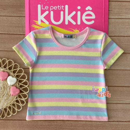 BLUSA BOXY MANGA CURTA KUKIE LISTRAS COLORIDAS