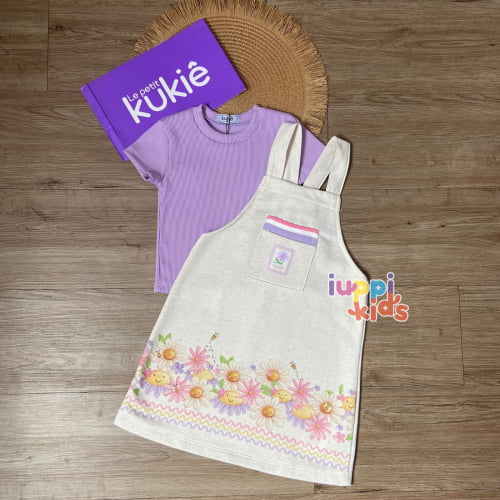 CONJUNTO KUKIE BLUSA E SALOPETE FLORZINHAS