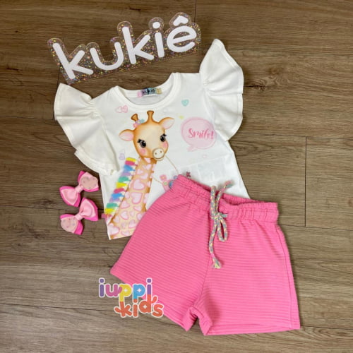 CONJUNTO KUKIE BLUSA E SHORT GIRAFINHA SMILE