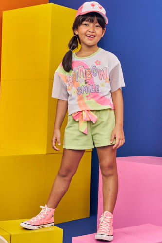 CONJUNTO KUKIE BLUSA E SHORTS RAINBOW