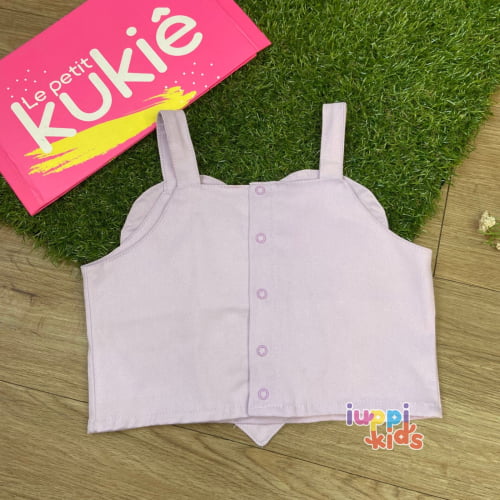 CONJUNTO KUKIE BLUSA CROPPED CORAÇAO E SAIA LILAS