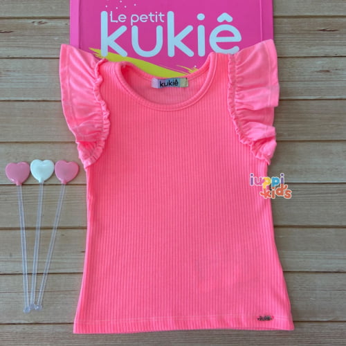 BLUSA EM CANELADO MANGA CURTA KUKIE BABADINHOS ROSA