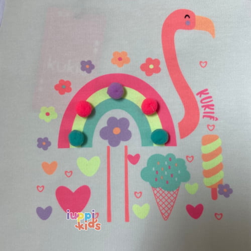 BLUSA KUKIE FLAMINGO COM POMPONS.