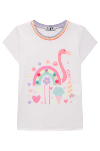 BLUSA KUKIE FLAMINGO COM POMPONS.