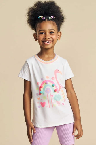 BLUSA KUKIE FLAMINGO COM POMPONS.