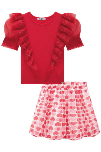 CONJUNTO KUKIE CHARM VERMELHO CORAÇOES 