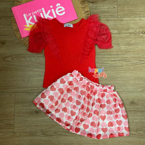 CONJUNTO KUKIE CHARM VERMELHO CORAÇOES 