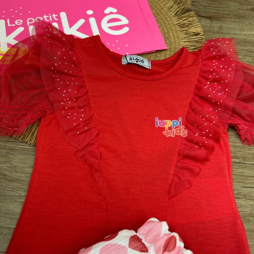 CONJUNTO KUKIE CHARM VERMELHO CORAÇOES 