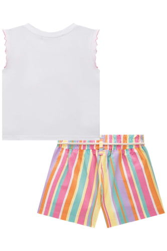 CONJUNTO KUKIE BLUSA E SHORTS COLORIDO ARCO-ÍRIS