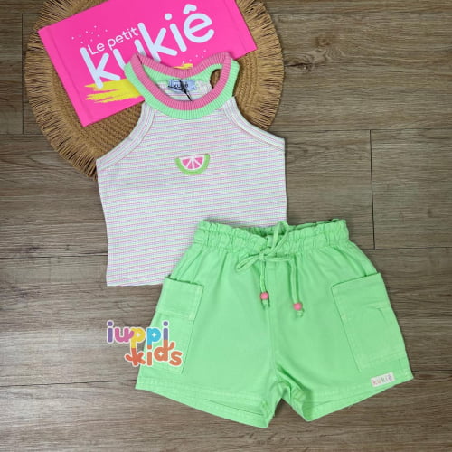 CONJUNTO KUKIE BLUSA CROPPED E SHORTS MELANCIA