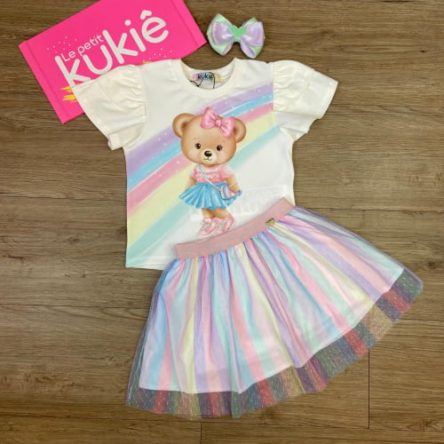 CONJUNTO KUKIE URSINHA E SAIA EM TULE COLORIDO