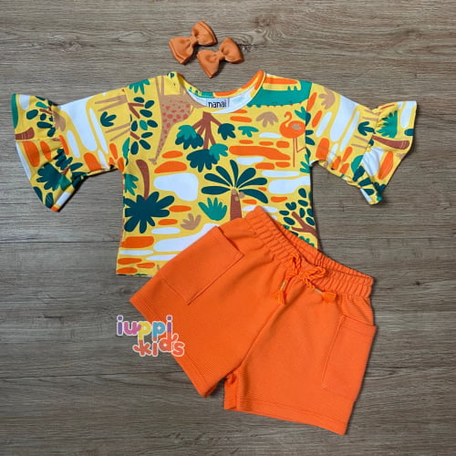 CONJUNTO NANAI FLORESTA BLUSA E SHORTS AMARELO