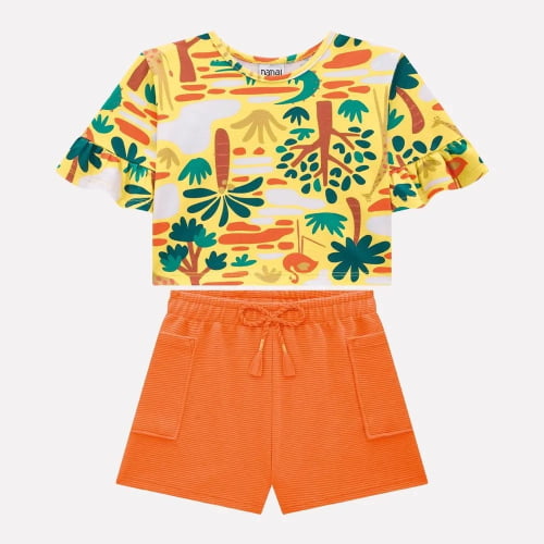 CONJUNTO NANAI FLORESTA BLUSA E SHORTS AMARELO