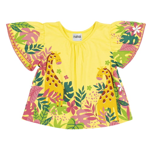 CONJUNTO FEMININO NANAI BATA E SHORT GIRAFA AMARELO