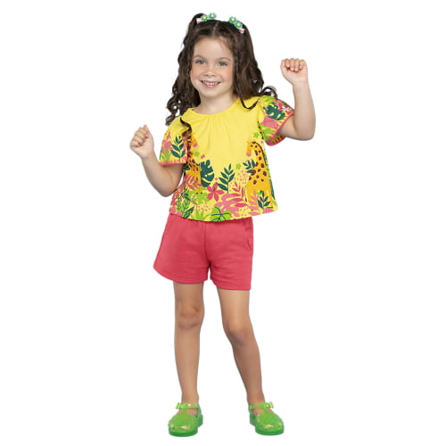 CONJUNTO FEMININO NANAI BATA E SHORT GIRAFA AMARELO