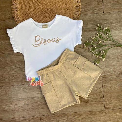 CONJUNTO MILON BLUSA E SHORTS BISOUS, BRANCO