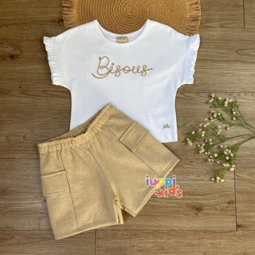 CONJUNTO MILON BLUSA E SHORTS BISOUS, BRANCO