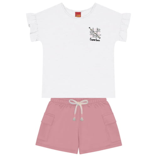 CONJUNTO KYLY BLUSA E SHORTS JOGO DA VELHA, BRANCO.