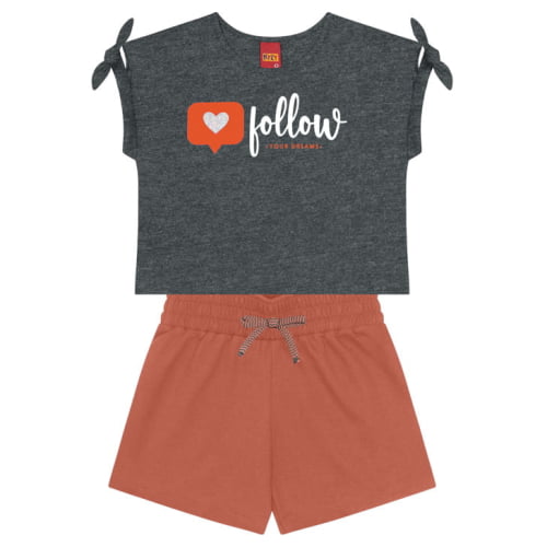 CONJUNTO KYLY BLUSA CROPPED MESCLA ESCURO E SHORTS FOLLOW